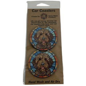 Car Coasters Labradoodle Dog Life Stain Glass Puppy Set of 2 Neoprene Absorbent